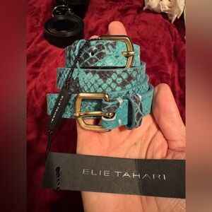 Elie Tahari Aqua Snake Pattern Belt (size XL)